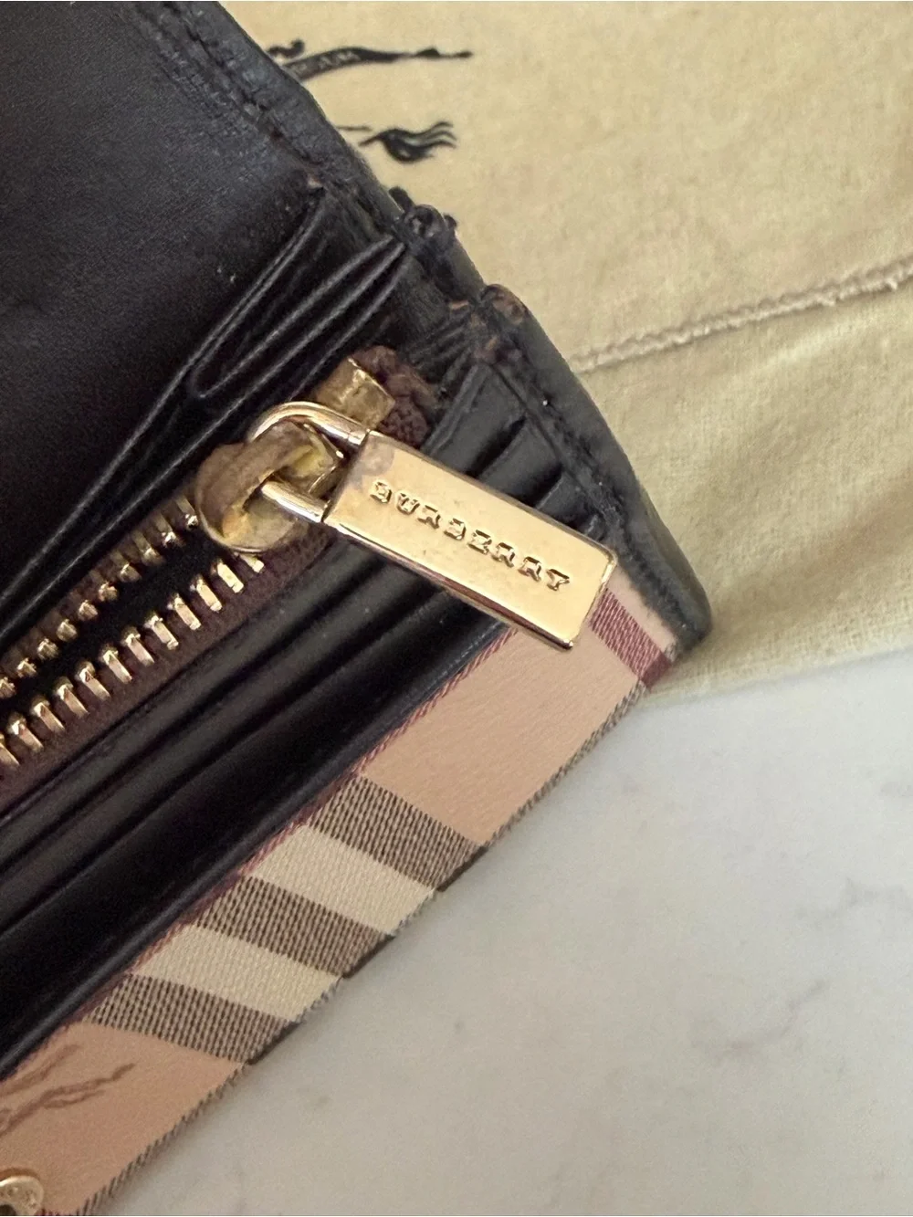 Burberry Haymarket Plaid Fold Wallet with Black Trim